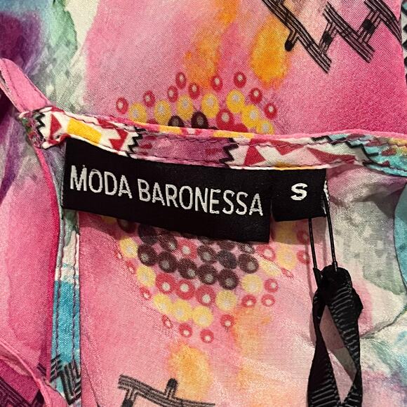 Moda Baronessa Women’s Ponce Dress S Pink 100% Silk Bohemian Colorful Artsy NWT - Picture 8 of 10